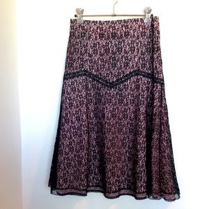 Pink with black lace overlay skirt. Made in France